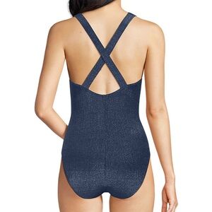 Lands' End Navy One Piece Swimsuit with Cross-Back Straps Size 8D Brand New
